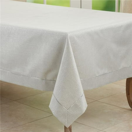 

70 in. Shimmering Piping Tablecloth Silver Stripe