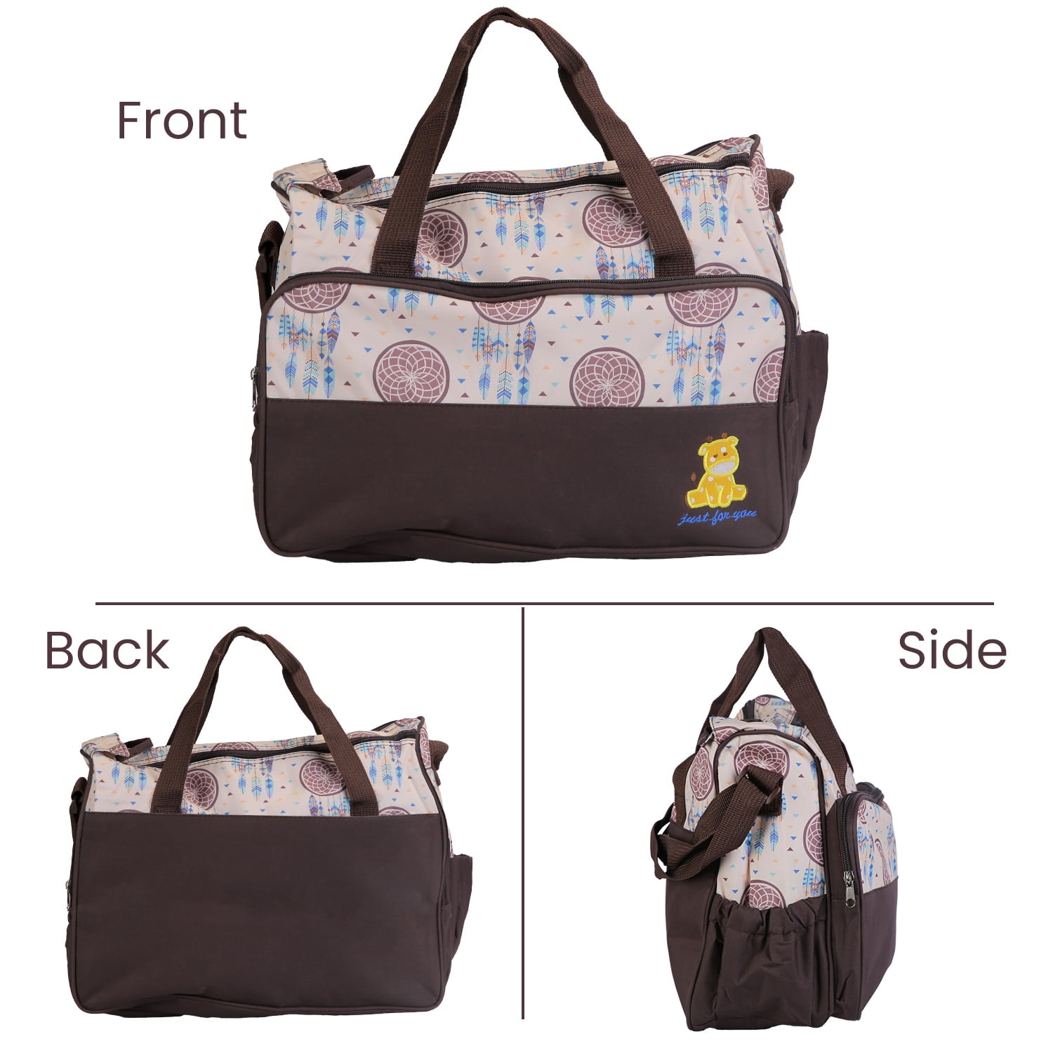 5Pcs Mummy Diaper Tote Bag Baby Nappy Bag with Diaper Pad Food Bag Bottle Bag Travel Tote Bags for Mom Dad Coffee