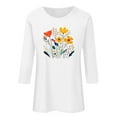 thumbnail image 6 of Runfenguu Spring Top For Women Graphic T Shirts Ladies' Fashion Floral Printed Round Neck 3/4 Sleeve T-Shirt Shirt Sleeve Round Neck Top/Shirt, 6 of 6
