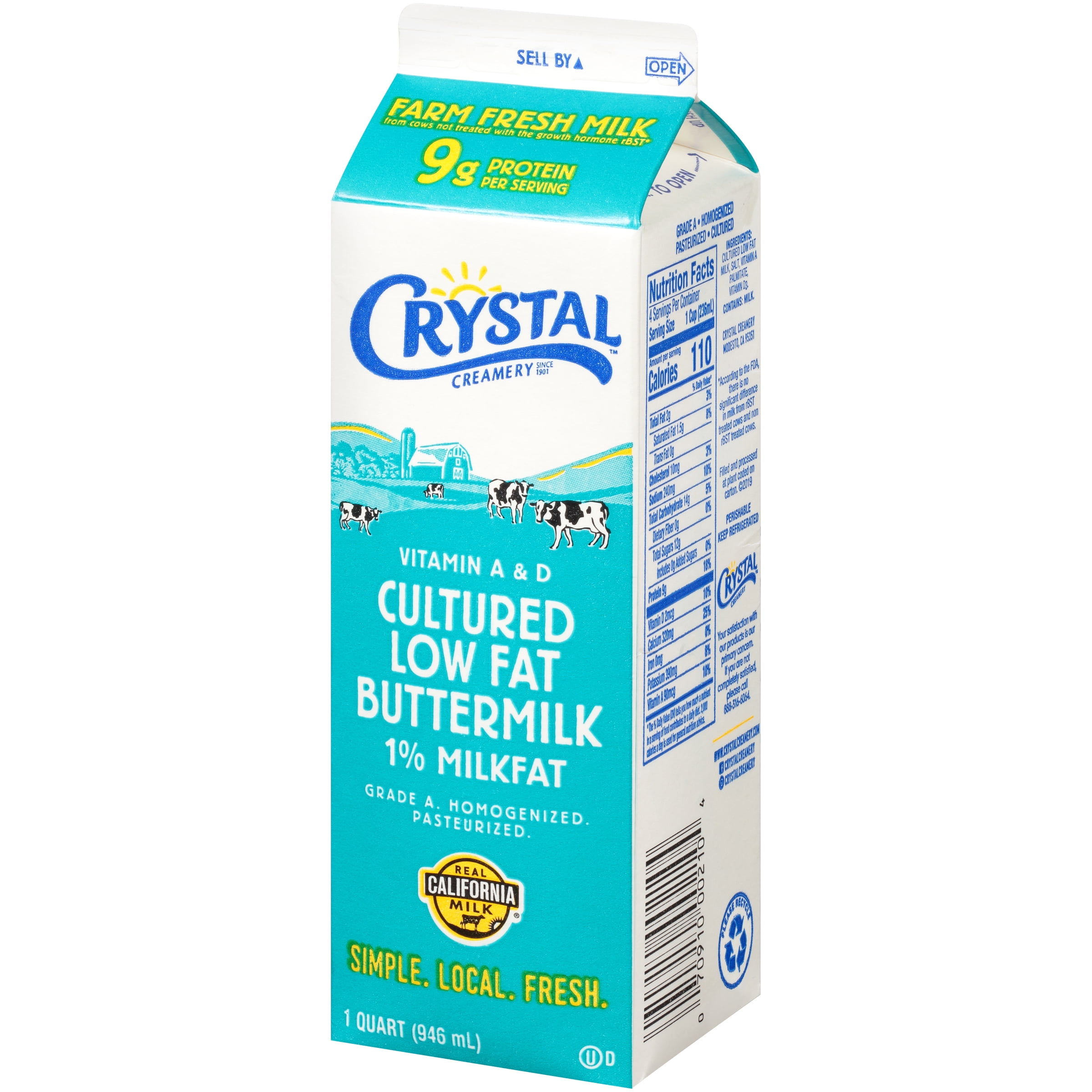 Crystal Creamery Cultured Low Fat Buttermilk, 1 qt