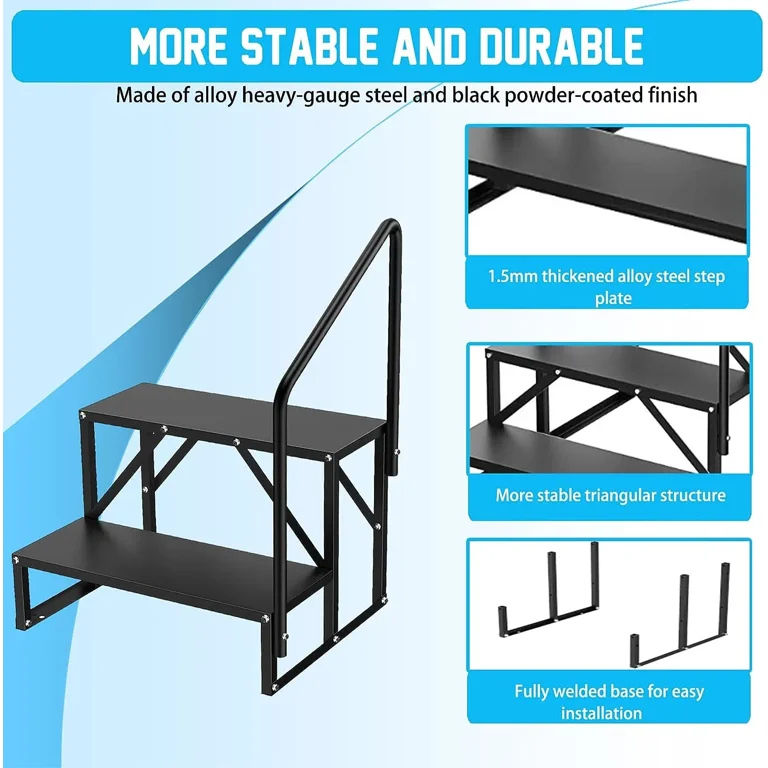 2 RV Steps with Handrail,Portable RV Stairs 3 Step,Hot Tub Steps Outdoor,Heavy  Duty Truck Camper Steps Ladders for Travel Trailers,5th Wheel,Motor Home,Spa,and  Porch 