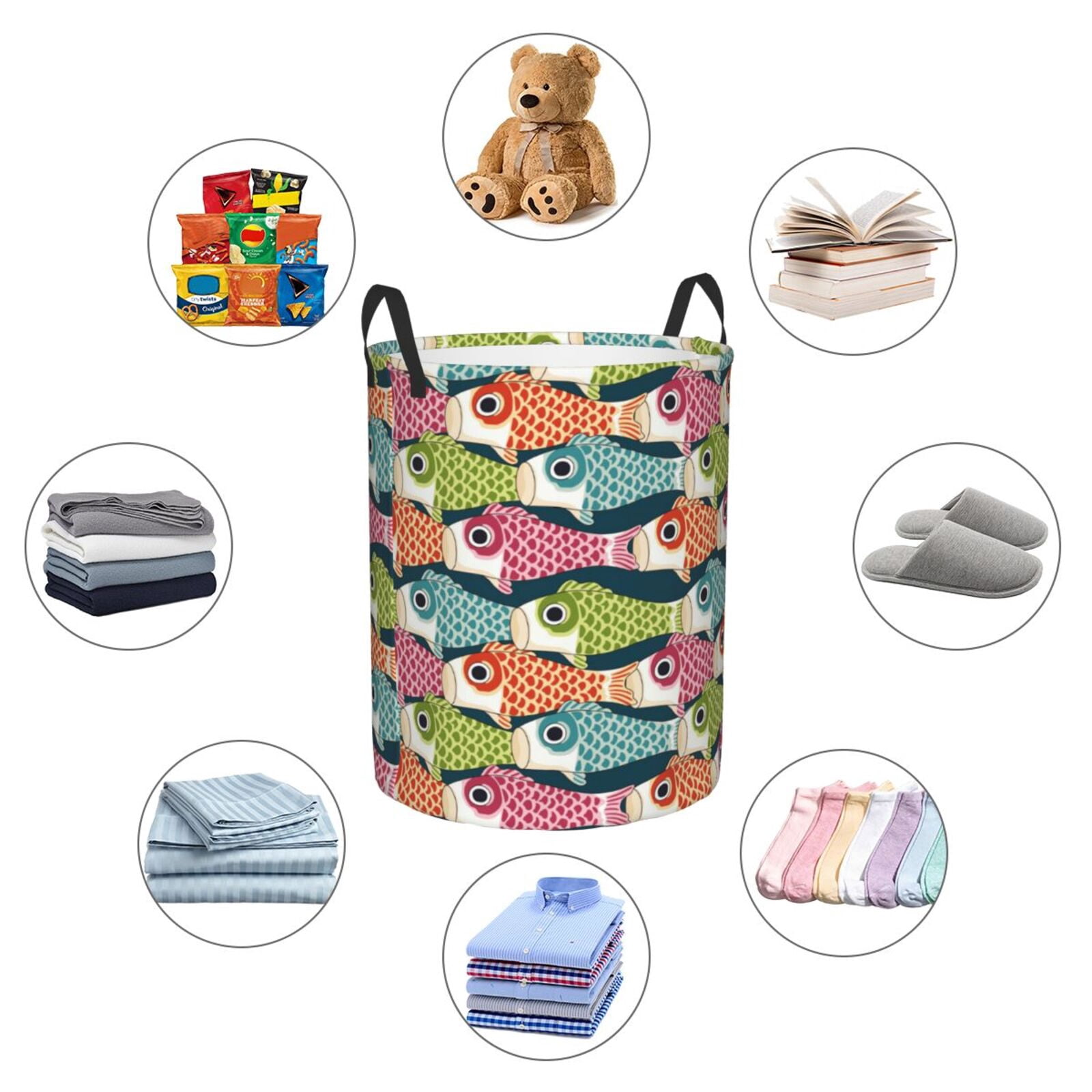 Large Laundry Basket with Handles - Lantern Koi Fish Kids Baby Dirty Clothes Laundry Hamper for Bedroom Aesthetic