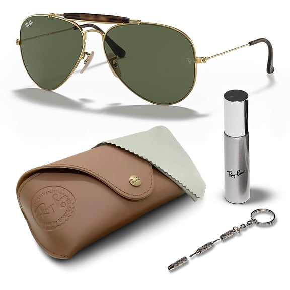 Ray-Ban RB3029 OUTDOORSMAN HAVANA COLLECTION Pilot Shaped Non-Polarized Sunglasses for Men - Includes Official RAYBAN Eyewear Kit - Ideal Formal & Casual Wear Sunglasses - G-15 Green Lens