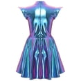 thumbnail image 5 of TiaoBug Women's Metallic Sleeveless Club Disco Holographic Dress Wet Look Pleated Dresses Blue XL, 5 of 7