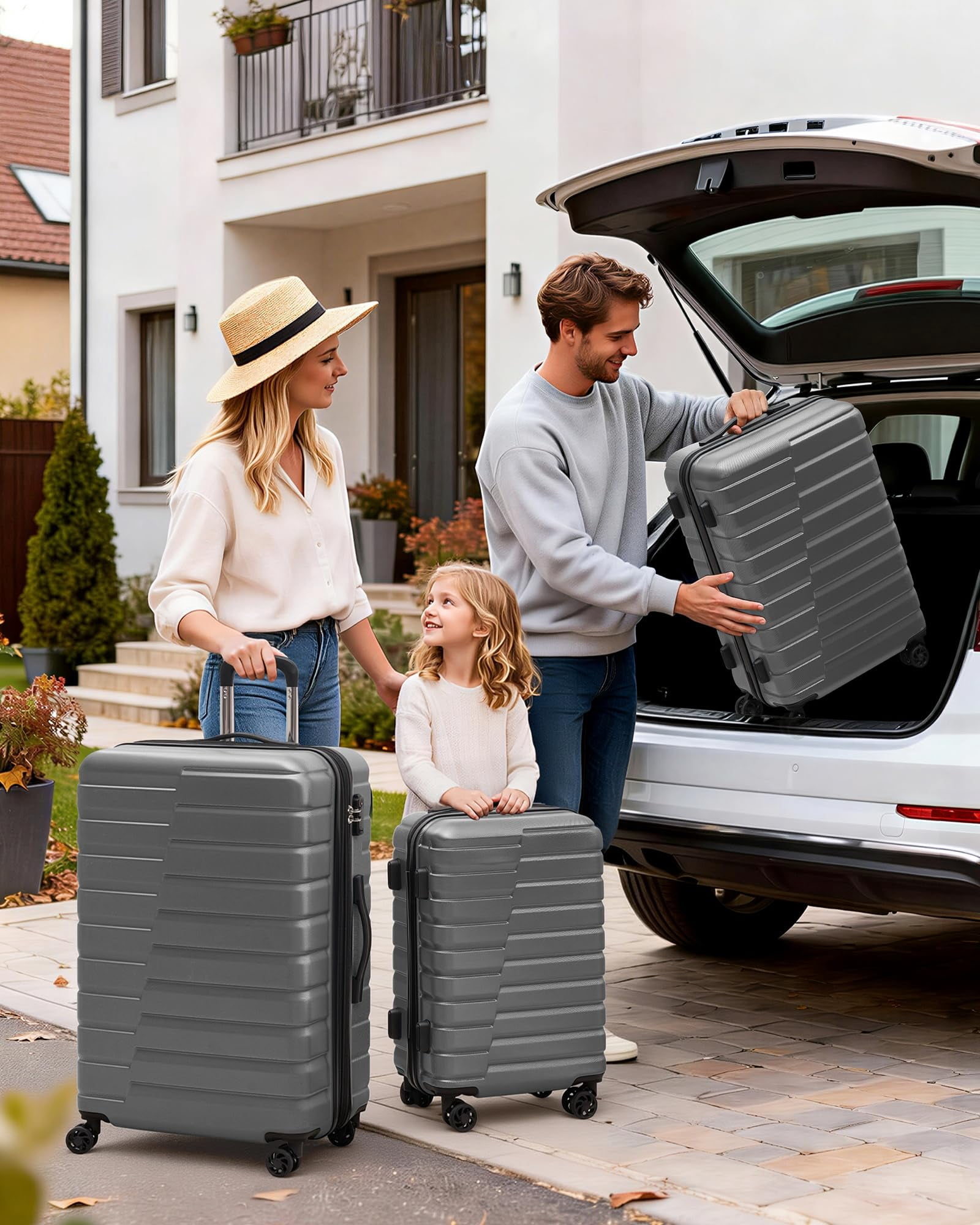 Coolife Luggage Sets, 3 Piece Hard Shell Suitcase Set with Spinner Wheels, Expandable Large Checked Luggage, Lightweight Rolling Carry On with TSA Lock Gray