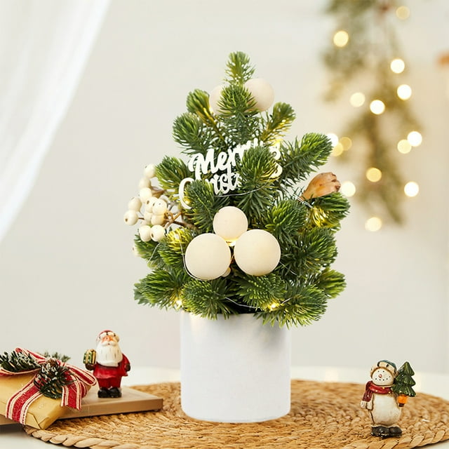 Wzzjkit Mini Christmas Tree, Mini Tabletop Christmas Tree Decor for Desk Bedroom Office Home Small Christmas Decorations with Red Christmas Ball Figure Pine Cones for Holiday Gifts