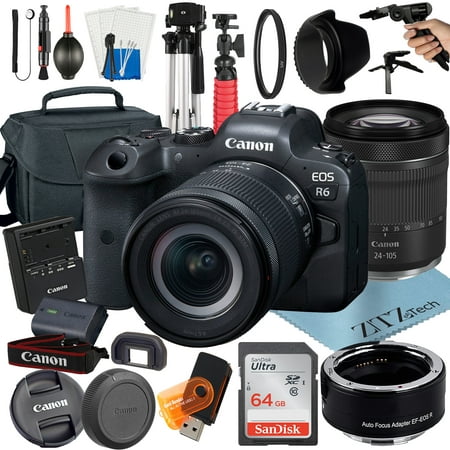 Canon EOS R6 Mirrorless Digital Camera with RF 24-105mm STM Lens + Mount Adapter + 64GB SanDisk + ZeeTech Accessory
