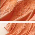 thumbnail image 4 of Cotton Linen Tops for Women 3/4 Sleeve Loose Embroidery Quarter Button Up Shirts Round Neck Light Casual Tunic Blouses (M, Orange), 4 of 5