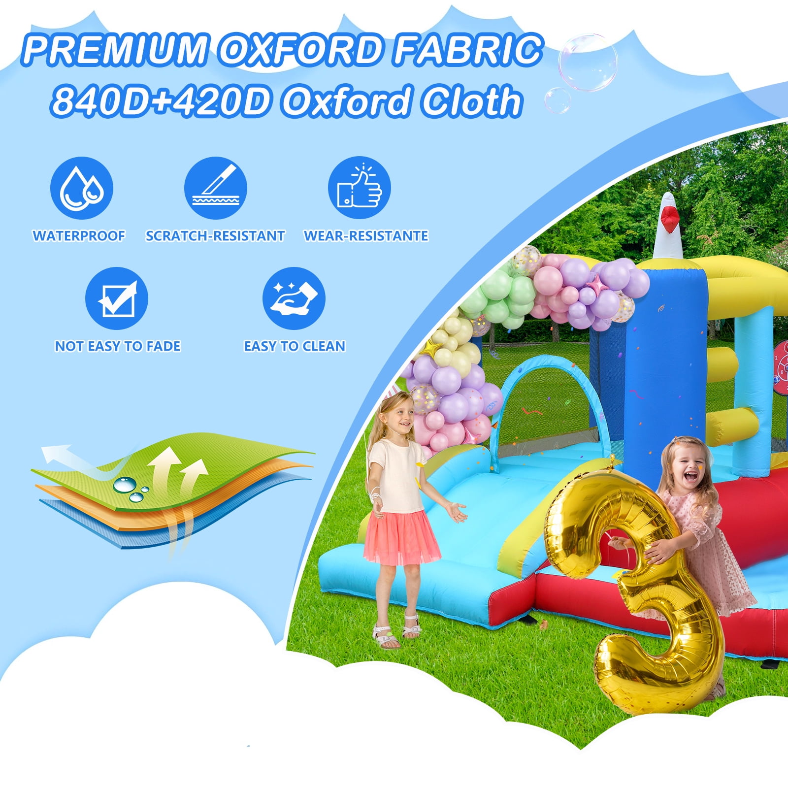 Ktaxon Inflatable Bounce House with Blower for Kids 3+, Indoor & Outdoor Bouncy Castle with Slide, Perfect for Birthday Parties, Backyard, Lawn