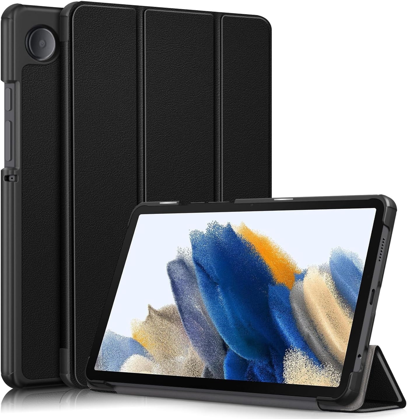 KOMI Slim case for Galaxy Tab A9（2023 Model: SM-X110/X115/X117） Smart flip Leather case 3-fold Stand Function Hard PC Back Cover for Galaxy Tab A9 8.7 inch Black