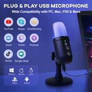 Atzeste USB Microphone, Computer Condenser Gaming Mic for PC/Laptop/PS4/5, Headphone Output, Volume Control, USB Type C Plug and Play, LED Mute Button, for Streaming, Podcast, Studio Recording