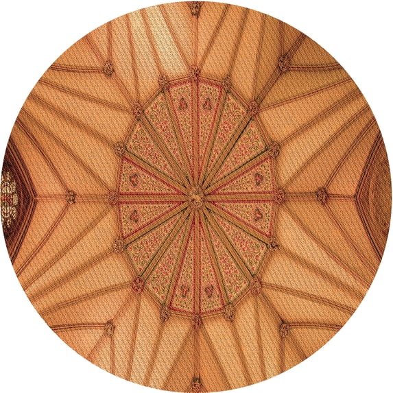 Ahgly Company Machine Washable Indoor Round Transitional Orange Area Rugs, 3' Round