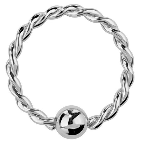 Twisted Captive Bead Ring - Solid 14K White Gold Twisted Captive Bead Ring