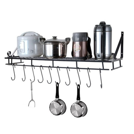 Walfront Metal Hanging Pan Pot Rack Wall Mounted With 10