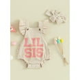 thumbnail image 2 of Bslissey Baby Girls Summer Romper Fly Sleeve Embroidery Letter Jumpsuit Newborn Infant Cute Casual Bodysuit with Bow Headband 3M 6M 12M 18M, 2 of 9