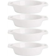 Farmhouse Decor Porcelain Dipping Bowls Sauce Dishes - Set of 4 Elegant White Soy Sause Dish (1/2 Oz Pan Shape)