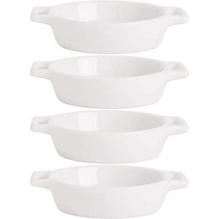 Farmhouse Decor Porcelain Dipping Bowls Sauce Dishes - Set of 4 Elegant White Soy Sause Dish (1/2 Oz Pan Shape)