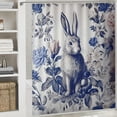 thumbnail image 5 of JRXY Blue and White Porcelain Floral Chinoiserie Rabbit Shower Curtain, Multiple Sizes White, 5 of 6