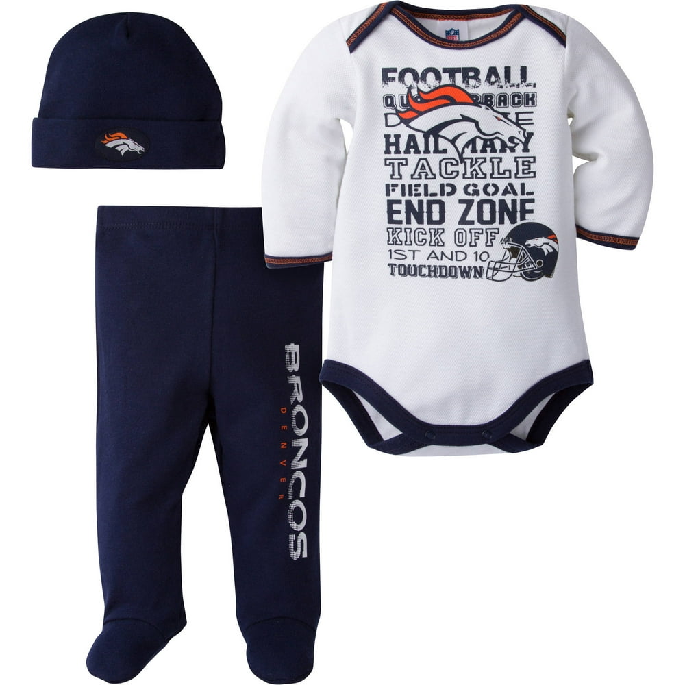 NFL Denver Broncos Baby Boys Bodysuit, Pant and Cap Outfit Set, 3-Piece ...
