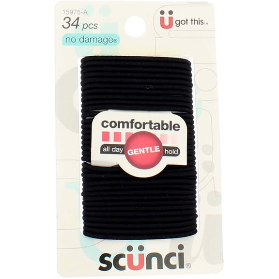 Scunci No Damage Hair Elastics, Black, 34 Ct
