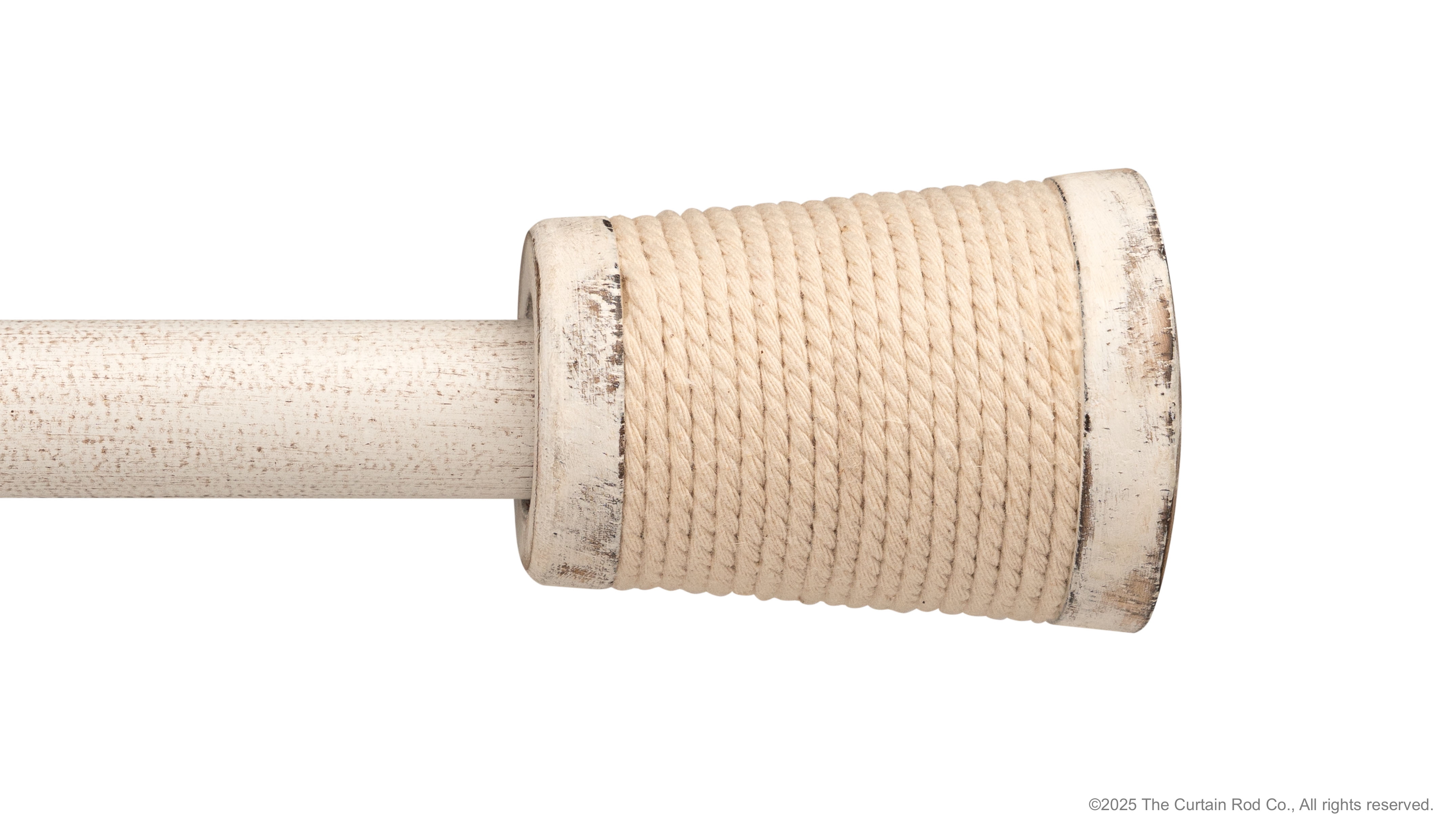 Micah Farmhouse Rustic Distressed White Curtain Rod Set 28"- 48" with Real Wood Finials