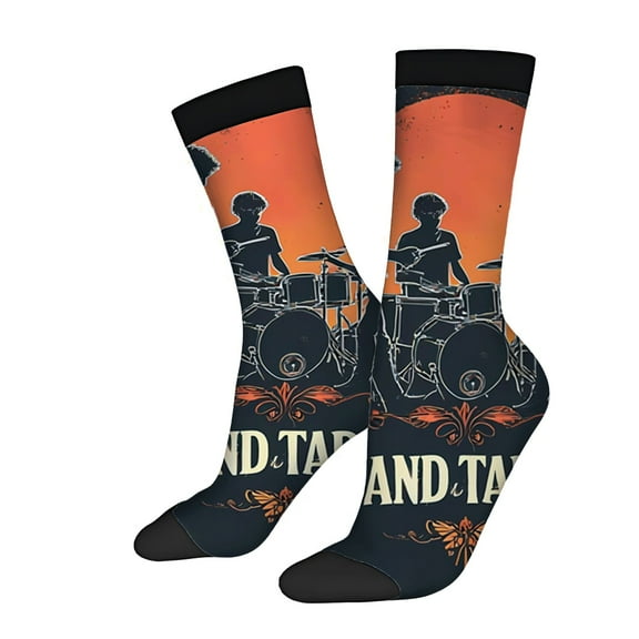 Vibrant Drummer Design Socks - 2 Pairs of Unisex Trendy Socks with Orange & Black Gradient Perfect for Music Lovers