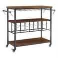 thumbnail image 1 of Linon Austin Rustic Wine Cart with Bottle and Glass Storage Metal Frame in Black, 1 of 14