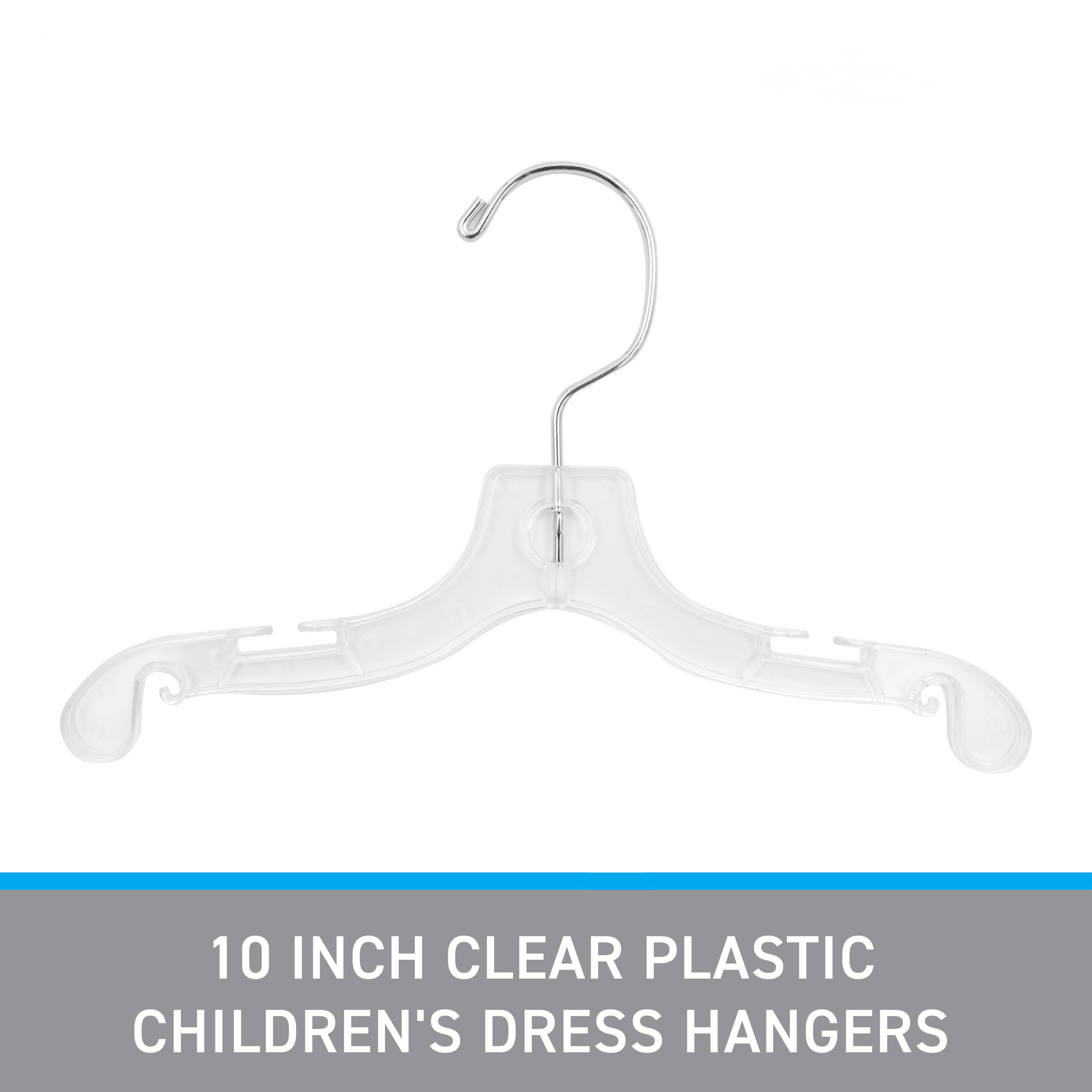 SSWBasics 10 Inch Clear Plastic Children's Dress Hangers - Case of 100 | Clear Plastic Hangers with Swivel Hook for Kids' Clothing | Durable Retail Hangers