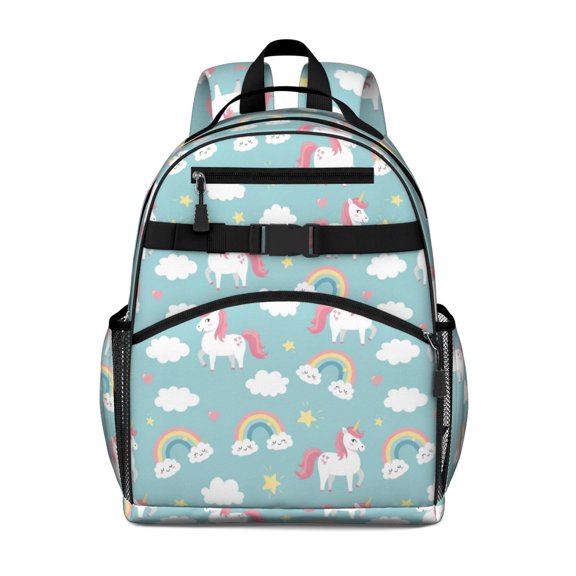 Unicorn and Star Blue Pattern Cute School Backpack Bag for School with Padded Back and Adjustable Shoulder Straps 15.25"x11.5"x5.25"