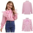 thumbnail image 2 of REDARER Kids Girls Long Sleeve Party Blouses Kids Elegant Ruffled Button Down Shirts School Tops,Size:3-4 Years, 2 of 7