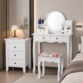 thumbnail image 2 of Makeup Vanity Set with 360° Pivoted Round Mirror & Stool, Vintage Vanity Table and Cushioned Stool Set, Wood Dressing Table for Bedroom，White, 2 of 7