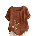 thumbnail image 1 of CEHVOM Chemise Ample Décontractée à Manches Courtes et Col Rond pour Femmes, Imprimé Floral, Été, 1 of 5