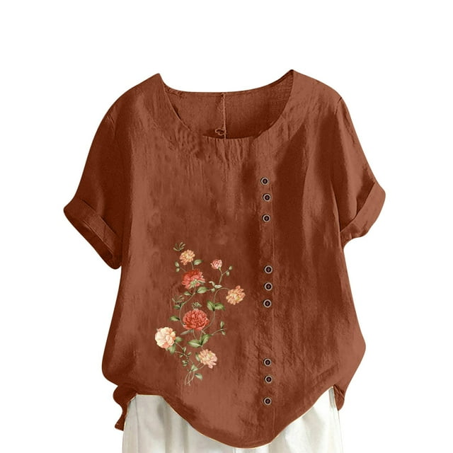 Birdeem Chemise Ample Décontractée à Manches Courtes et Col Rond pour Femmes Été Oversize avec Imprimé Floral