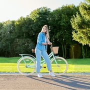 Zukka 24 inch Cruiser Bike V Brake for Women Lady City Commuter Bicycle with Woven Basket Green
