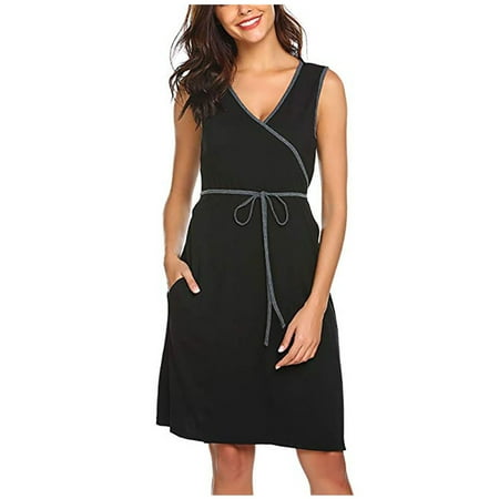 

asdoklhq Maternity Dresses for Women Plus Size Woman V-Neck Solid Sleeveless Breast-Feeding Pregnant Maternity Nursing Dress