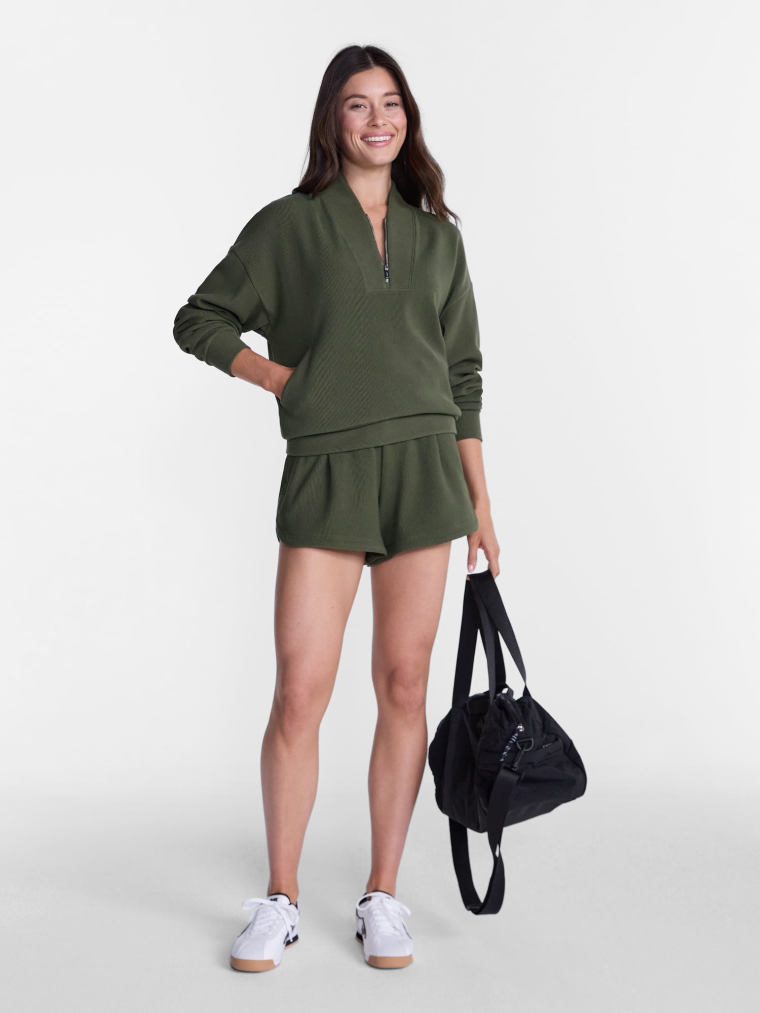 Avia Women's and Women's Plus Ribbed Ottoman Quarter Zip Sweatshirt, Sizes XS-4X