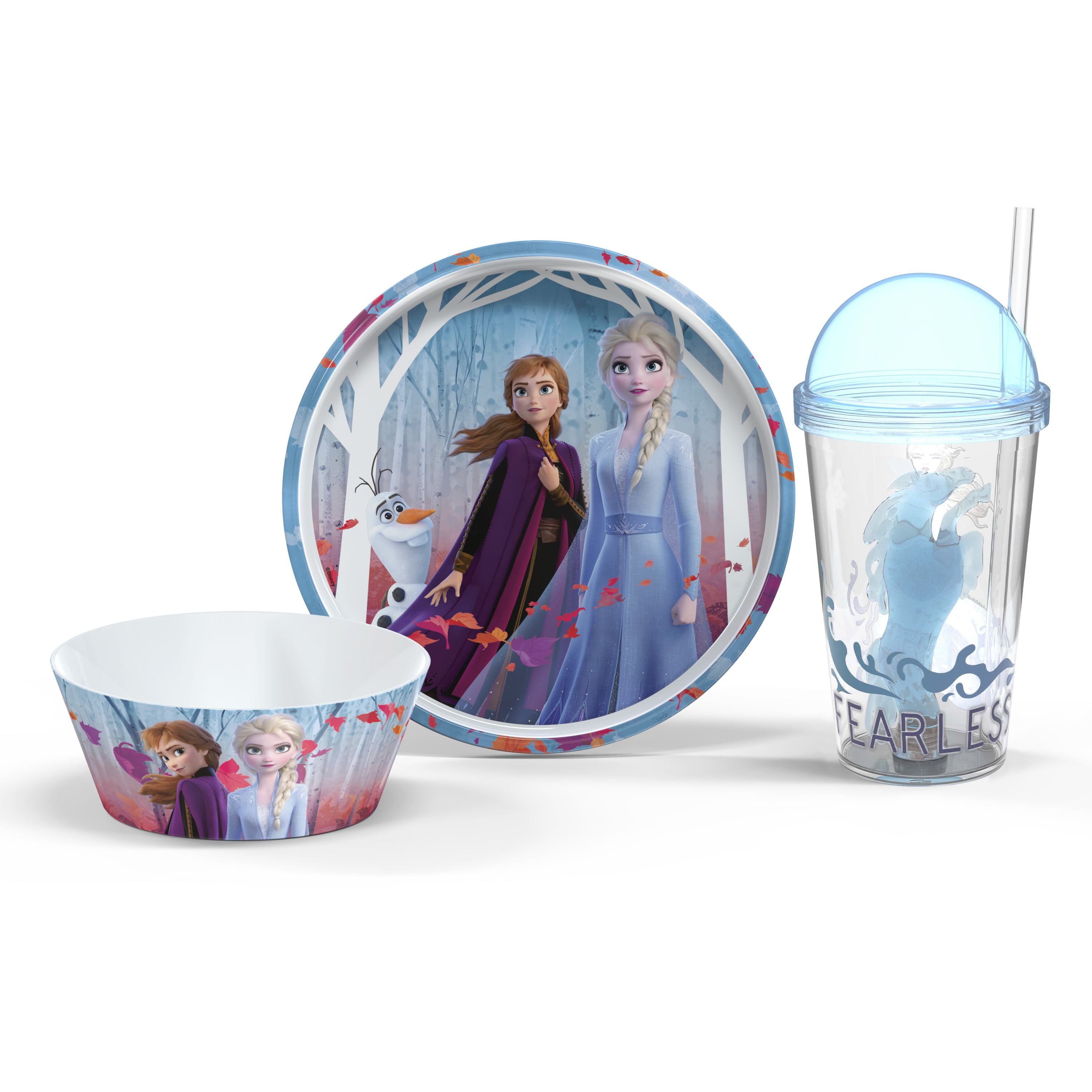 Dishwasher Safe Consisting of Plate POS 24508 Breakfast Set with Disney Frozen Motif Ceramic Bowl and Cup 3-Piece Tableware Set for Children 