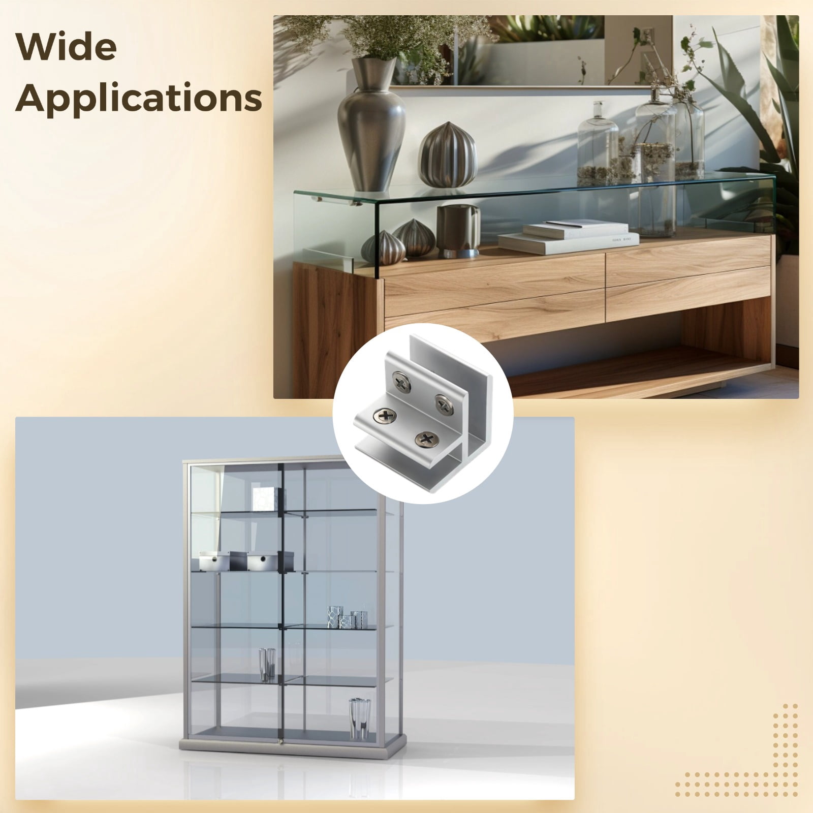 8 Pcs 90 Degree Glass Clamps, Heavy Duty Aluminum Alloy Glass Clips, Adjustable Glass Shelf Bracket for 0.31-0.47 In Thick Glass, Showcase Display Fence Railing Project Hardware