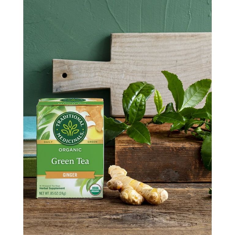 Traditional Medicinals Organic Green Tea Ginger - Promotes Digestion, 96 Tea Bags (6 Boxes)