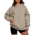thumbnail image 4 of WTOBBY Women's Colorblock Sweatshirt Long Sleeve Casual Comfortable Loose Lightweight Pullover with LEMONADE Letter Print, Lightweight and Breathable for Everyday Use,Khaki L, 4 of 5
