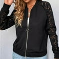 thumbnail image 6 of Annhoo Bomber Jacket for Women Fall Lace Patchwork Long Sleeve Zipper up Coat Fashion Lightweight Outwear, 6 of 7