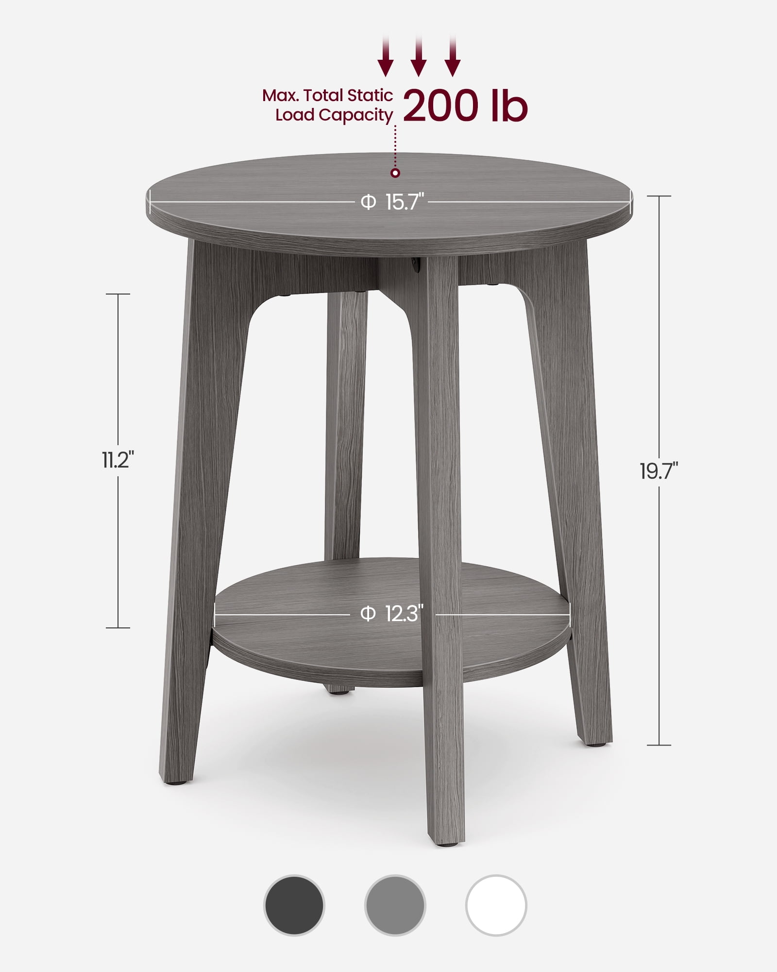 Round End Table Farmhouse Small Side Table Living Room Corner Table Drink Table Smoky Gray