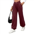 thumbnail image 2 of Pantalones Deportivos de Cintura Alta con Bolsillos para Mujer, Pantalones de Yoga Holgados e Informales Vino Tinto XXL, 2 of 10