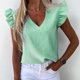 thumbnail image 4 of Blusa de manga corta sin mangas con volantes y cuello en V a rayas de verano para mujer Fridja  bn2069, 4 of 8