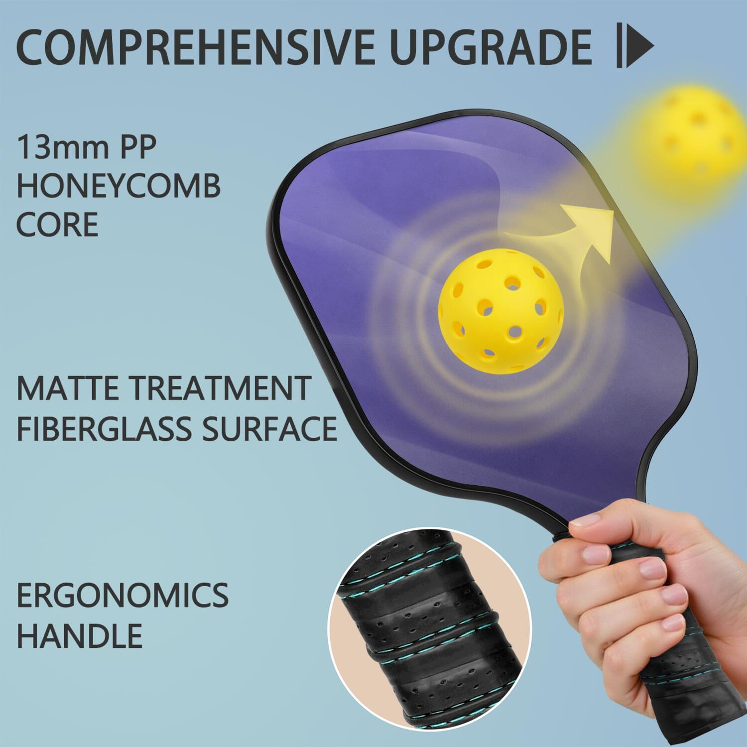 Pickleball Paddles Set Of 2, Fiberglass Surface, Fluid Smoke Aurora Art Style, 4 Balls & Bag