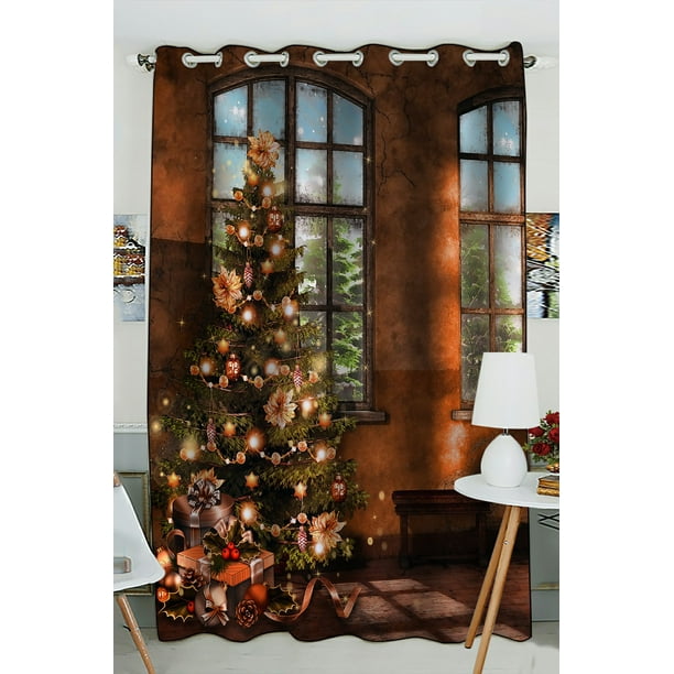 Eczjnt Vintage Room Piano Christmas Tree Candles Ornaments Blackout Window Curtain Drapery Panels 52x84 Inch One Piece Walmart Com Walmart Com