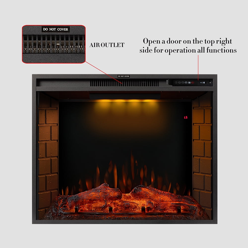 Kepooman 28" LED Recessed Electric Fireplace with 3 Top Light Colors & Remote Control & Adjustable Heating & Touch Screen, 1500W, Black