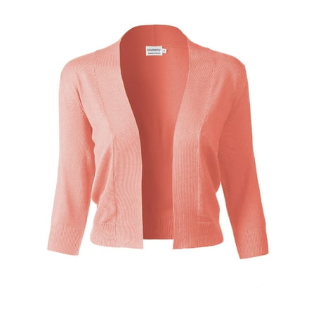 - Made by Olivia Women's Basic Solid 3/4 Sleeve Open Front Cropped Cardigan (S-XL) Peach M
