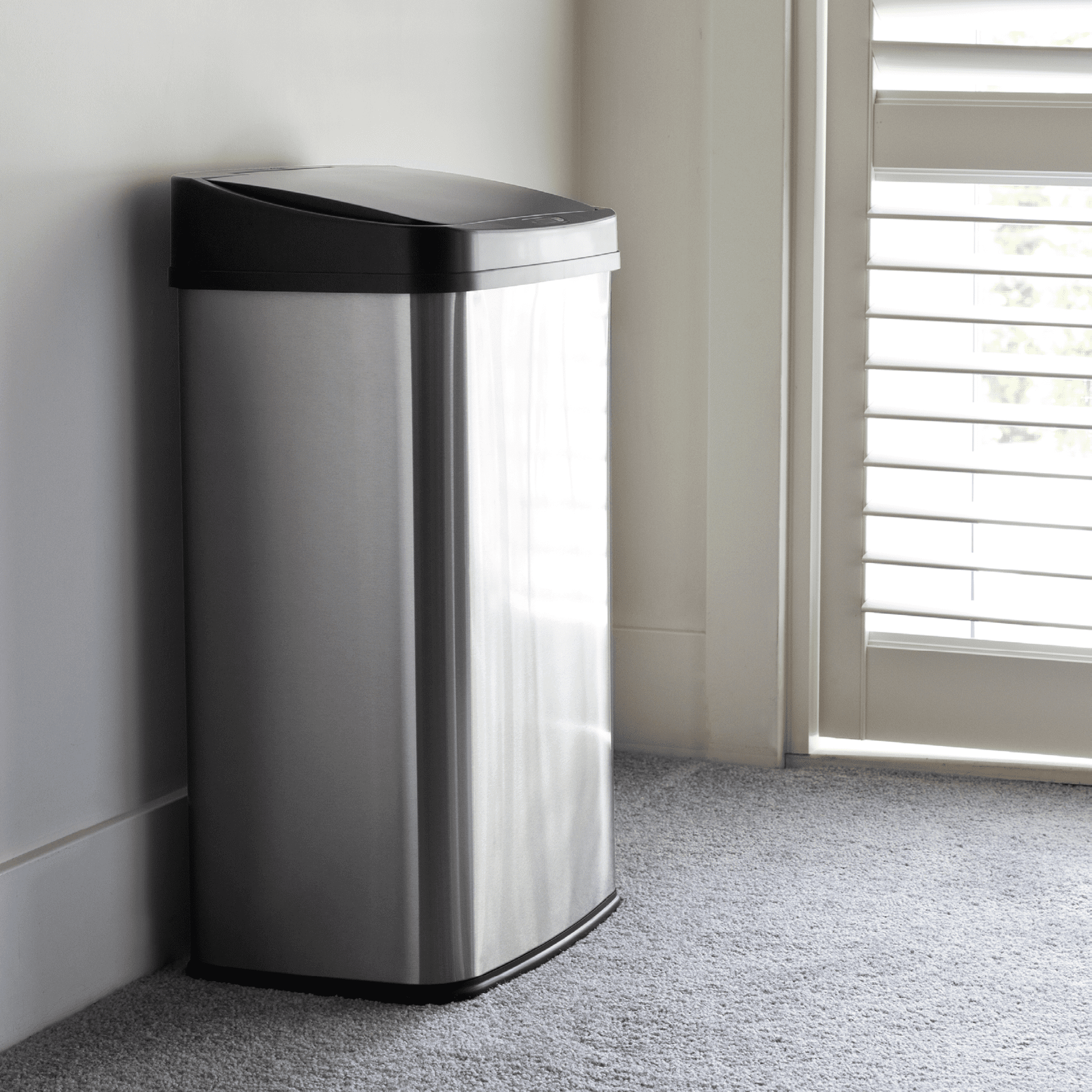 Nine Stars Automatic Kitchen Trash Can, 13.2 Gallon Stainless Steel Motion Sensor Garbage Bin with Soft Close Lid, Black