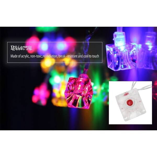 Battery Operated Ice Cube LED Christmas String Lights-Multi Color String Light, 2 Work Modes Battery Box, 7.3ft Length 20 Cubes